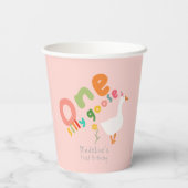 Roze Een Gekke Gans Meisjes Eerste Verjaardag Papieren Bekers (Achterkant)