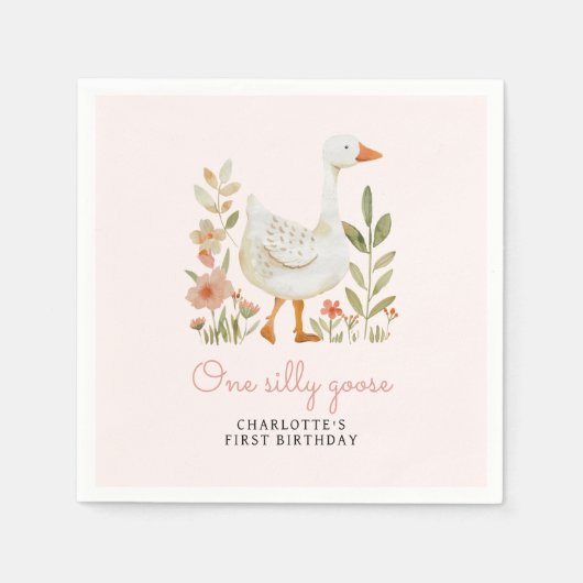 Roze Een Gekke Gans Verjaardag Servet (Voorkant)