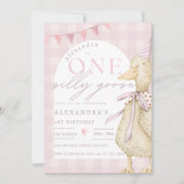 Roze Een Gekke Goose Gingham 1e Verjaardag Kaart (Voorkant)