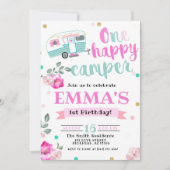 Roze één gelukkige Waterverf van de Camper 1e verj Kaart (Voorkant)