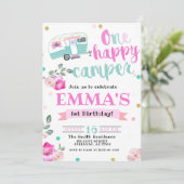 Roze één gelukkige Waterverf van de Camper 1e verj Kaart (Staand voorkant)