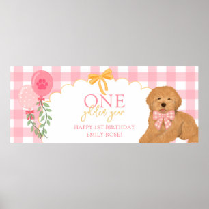 Roze Eén Gouden Jaar Goldendoodle Hond 1e Verjaard Poster