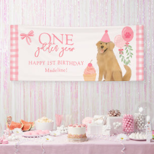 Roze Eén Gouden Jaar Retriever Puppy 1e Verjaardag Spandoek