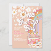 Roze Een Groovy Meisje Daisy Rainbow 1e Verjaardag Kaart (Voorkant)