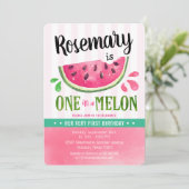 Roze een in een meloen eerste verjaardag kaart (Staand voorkant)