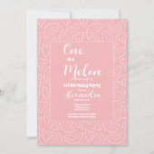 Roze Een in een Meloen Meisje Eerste Verjaardag Kaart (Voorkant)