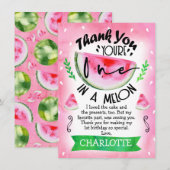 Roze één in een meloen verjaardag bedankkaart kaart (Voorkant / Achterkant)