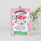 Roze één in een meloen verjaardag bedankkaart kaart (Staand voorkant)