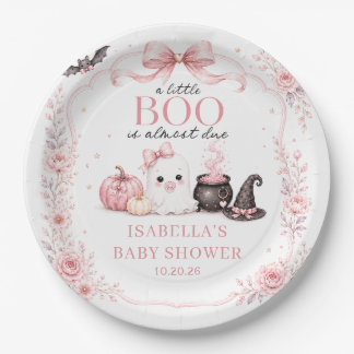 Roze Een klein Boo is bijna voldragen Baby Shower Papieren Bordje