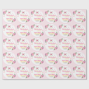 Roze Een Klein Vlindertje Is Op Weg Baby Shower Cadeaupapier