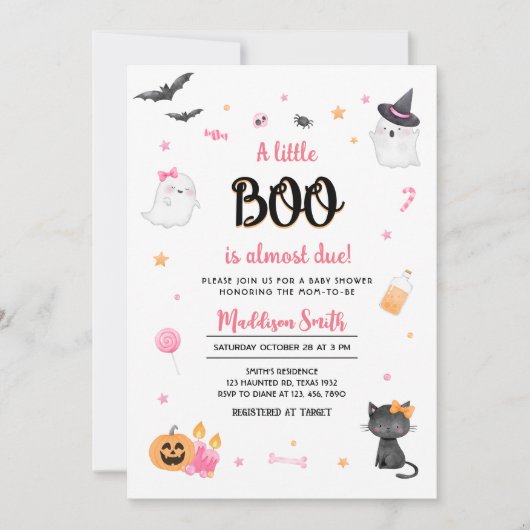 Roze Een Kleine Boo Halloween Baby shower Kaart (Voorkant)