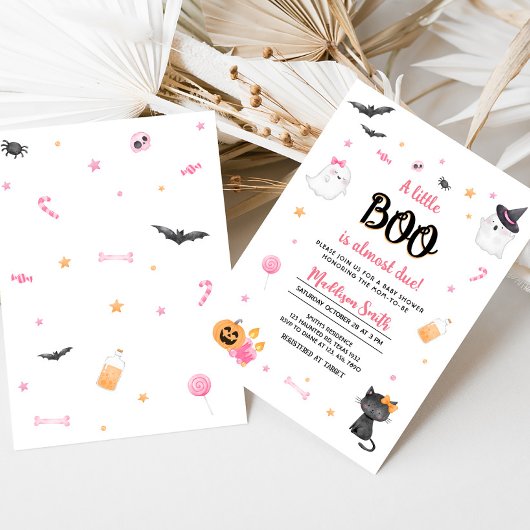 Roze Een Kleine Boo Halloween Baby shower Kaart