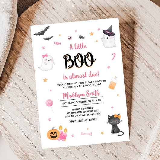Roze Een Kleine Boo Halloween Baby shower Kaart