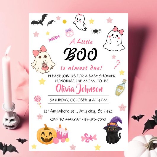 Roze Een Kleine Boo Halloween Baby shower Kaart