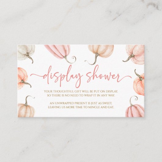 Roze Een Kleine Pompoen Baby shower Display Douche Informatiekaartje (Voorkant)