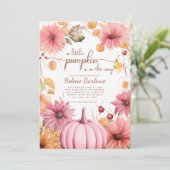Roze Een Kleine Pompoen Herfst Baby shower Kaart (Staand voorkant)