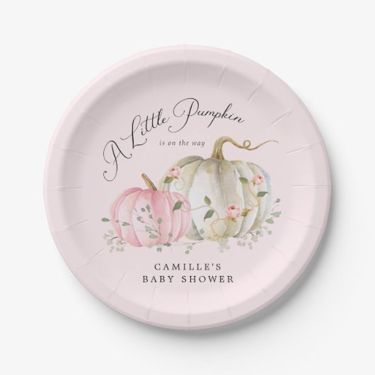 Roze Een Kleine Pompoen Meisje Baby shower Papieren Bordje (Voorkant)