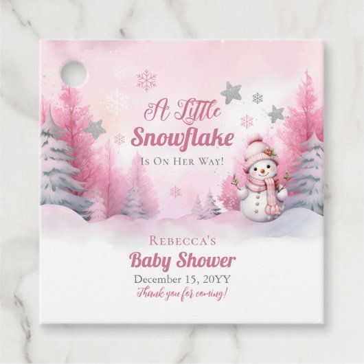 Roze Een Kleine Sneeuwvlok | Sneeuwmeisje Baby sho Bedankjes Labels (Voorkant)