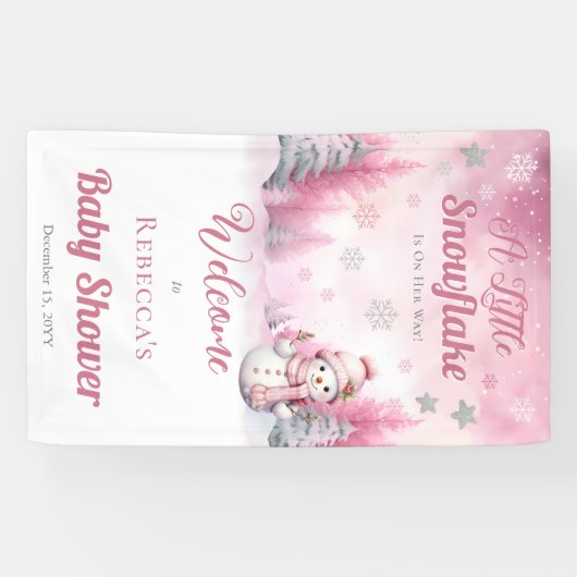 Roze Een Kleine Sneeuwvlok | Sneeuwmeisje Baby sho Spandoek (Horizontaal)