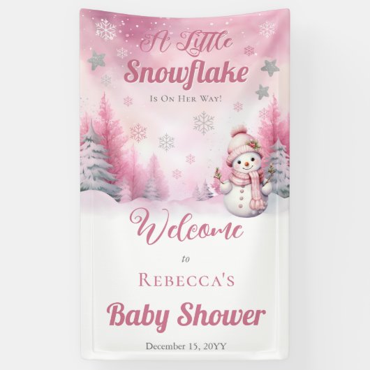 Roze Een Kleine Sneeuwvlok | Sneeuwmeisje Baby sho Spandoek (Verticaal)
