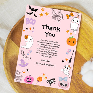 Roze Een Little Boo Schattige Ghost Halloween Baby Bedankkaart
