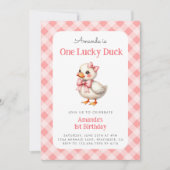 Roze Een Lucky Duck Baby Meisje Eerste Verjaardag Kaart (Voorkant)