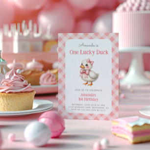 Roze Een Lucky Duck Baby Meisje Eerste Verjaardag Kaart