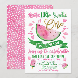 Roze één op een meloen met de eerste uitnodiging v