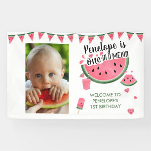 Roze een op een Melon Foto Girl's eerste verjaarda Spandoek