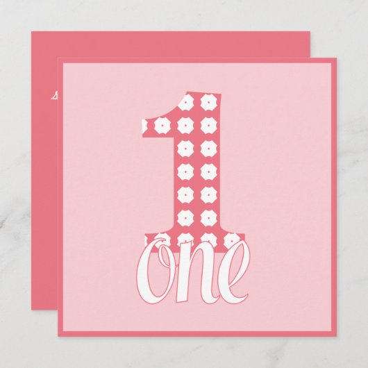 Roze één partijuitnodiging kaart (Voorkant / Achterkant)