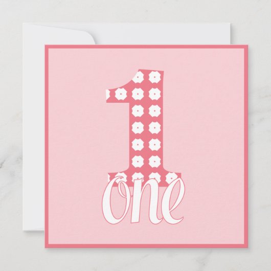 Roze één partijuitnodiging kaart (Voorkant)