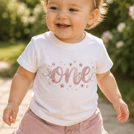 Roze Eén Watercolor 1e Verjaardag Baby T-shirt