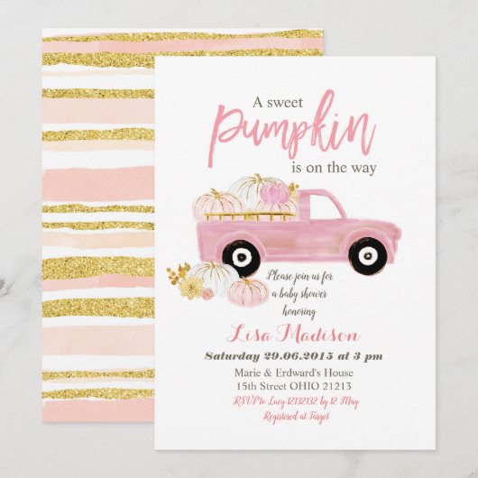 Roze een zoete Pompoen is op komst baby shower Kaart (Voorkant / Achterkant)