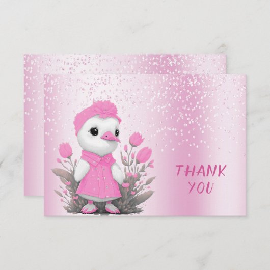 Roze Eend Dank u kaart (Voorkant / Achterkant)