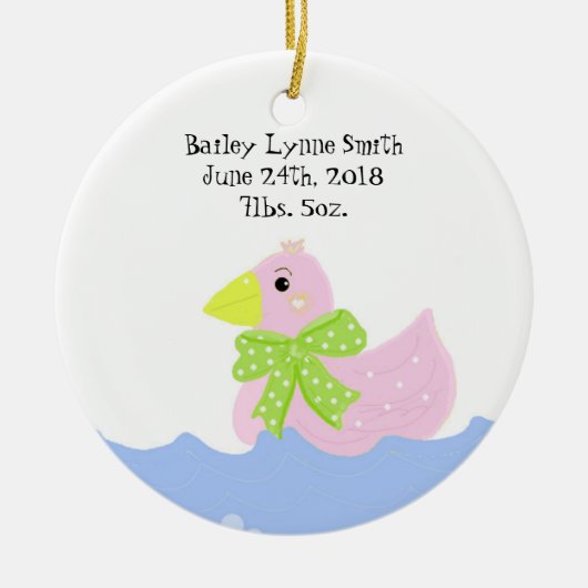 Roze Eend Geboorteaankondiging Keramisch Ornament (Voorkant)