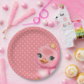 Roze eend met een kroon papieren bordje (Feest)