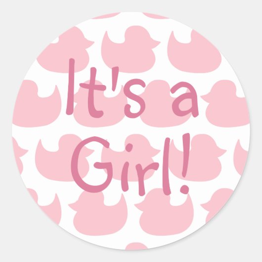 Roze eend patroon Het is een meisje Ronde Sticker (Voorkant)