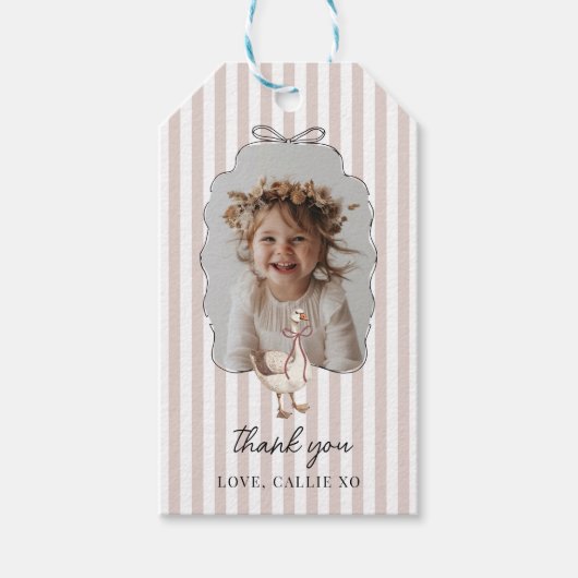 Roze Eend Silly Goose 1e Verjaardag Cadeaulabel (Voorkant)