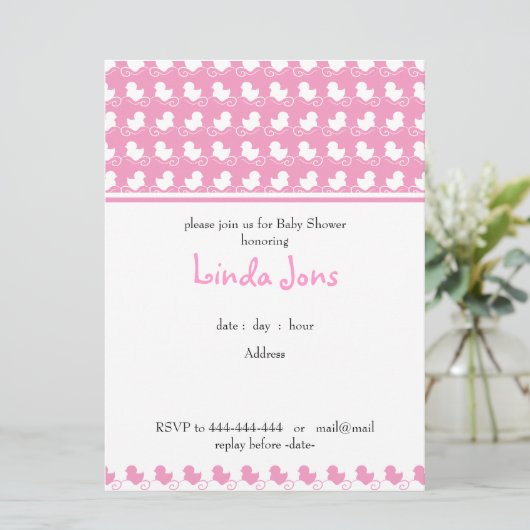 roze eenden, baby shower-uitnodiging kaart (Staand voorkant)
