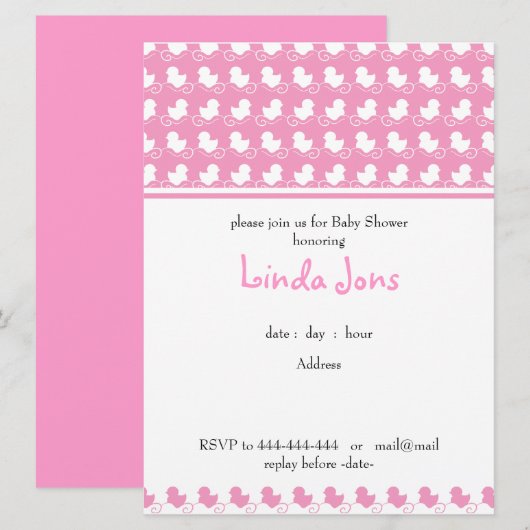 roze eenden, baby shower-uitnodiging kaart (Voorkant / Achterkant)
