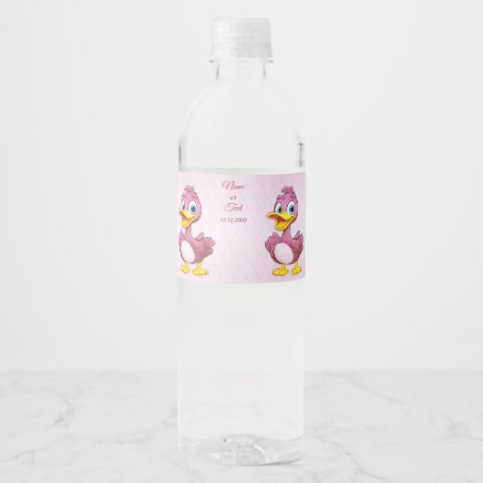 Roze Eenden Waterfles Etiket (Voorkant)