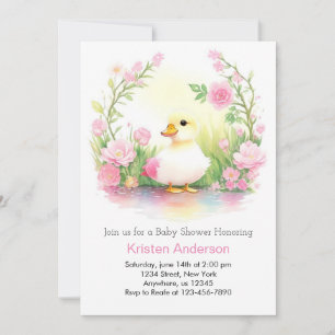 Roze eendje Schattige Waterverf meisje Baby shower Kaart