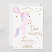 Roze Eenhoorn 1e verjaardag Uitnodiging (Voorkant)