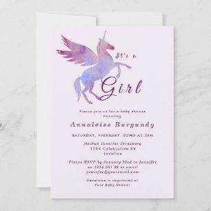 Roze eenhoorn baby meisje douche gevleugeld paard kaart