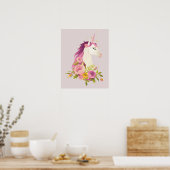 Roze Eenhoorn Babykamer Kunst Poster (Keuken)