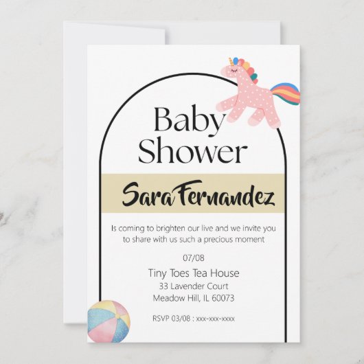 Roze Eenhoorn Babyshower Uitnodiging (Voorkant)