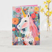 Roze Eenhoorn Bloeiende Bloemkaart Kaart (Gele Bloem)