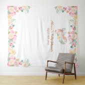 Roze Eenhoorn Bloemgroen Baby Shower Achtergrond Wandkleed (In Situ (horizontaal))