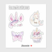 Roze Eenhoorn Bloemige Cupcake Dromen Sticker (Vel)