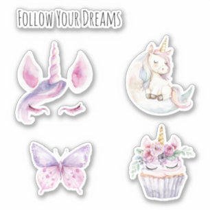 Roze Eenhoorn Bloemige Cupcake Dromen Sticker